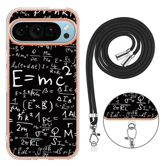 For Google Pixel 9 Pro XL Electroplating Dual-side IMD Phone Case with Lanyard(Equation)