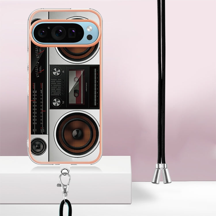 For Google Pixel 9 Pro XL Electroplating Dual-side IMD Phone Case with Lanyard(Retro Radio) - Google Cases by PMC TechLife | Online Shopping South Africa | PMC TechLife | Buy Now Pay Later Mobicred