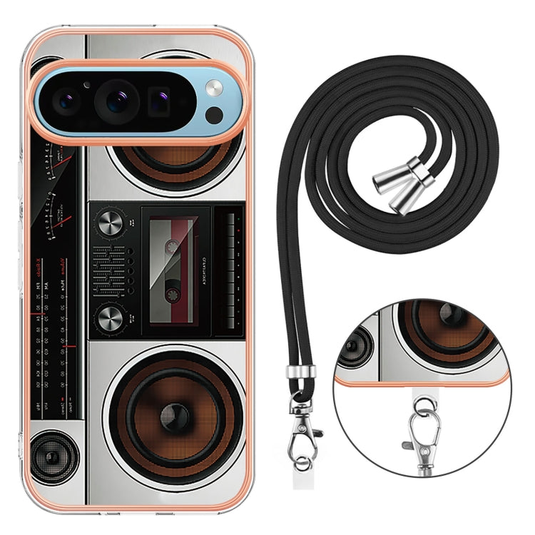 For Google Pixel 9 Pro XL Electroplating Dual-side IMD Phone Case with Lanyard(Retro Radio) - Google Cases by PMC TechLife | Online Shopping South Africa | PMC TechLife | Buy Now Pay Later Mobicred