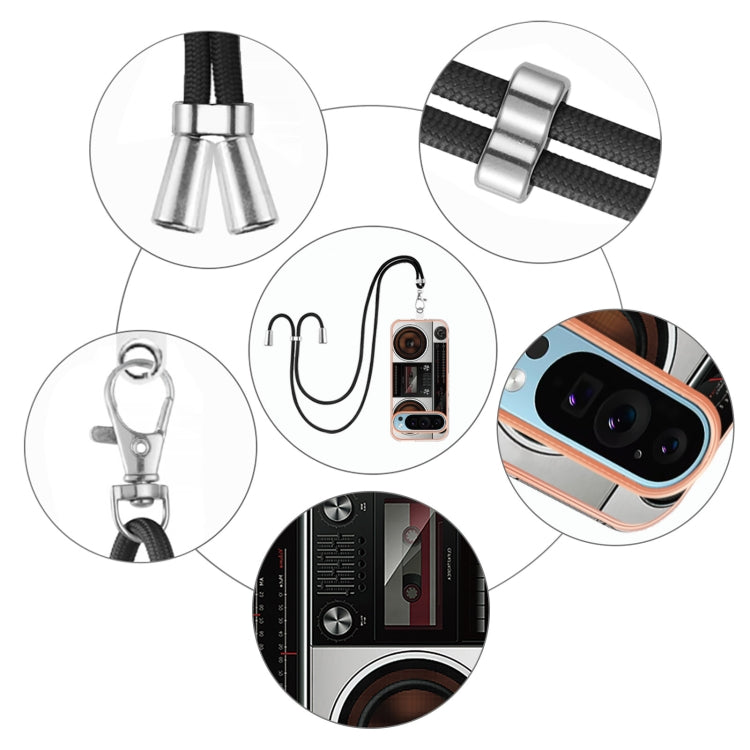 For Google Pixel 9 Pro XL Electroplating Dual-side IMD Phone Case with Lanyard(Retro Radio)