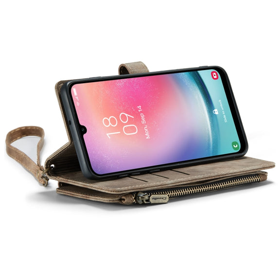 For Samsung Galaxy A24 4G CaseMe C30 Card Slots Zipper Wallet Leather Phone Case(Brown)