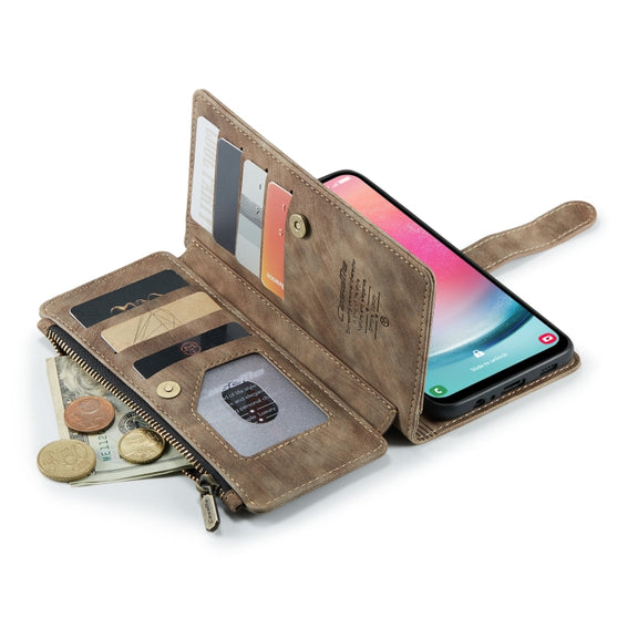 For Samsung Galaxy A24 4G CaseMe C30 Card Slots Zipper Wallet Leather Phone Case(Brown)