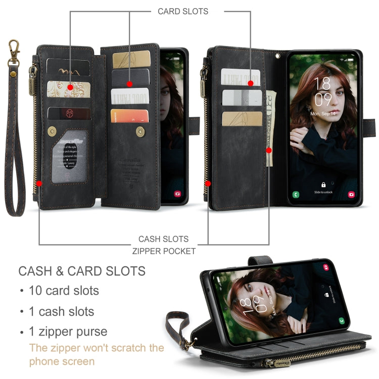 For Samsung Galaxy S23 FE CaseMe C30 Card Slots Zipper Wallet Leather Phone Case(Black) - free shipping - PMC Jewellery - Order now!