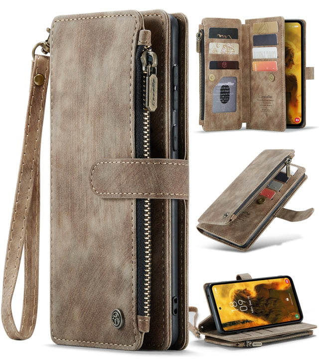 For Samsung Galaxy S23 FE CaseMe C30 Card Slots Zipper Wallet Leather Phone Case(Brown)