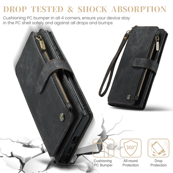 For Samsung Galaxy S24 Ultra 5G CaseMe C30 Card Slots Zipper Wallet Leather Phone Case(Black)
