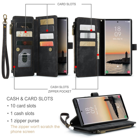 For Samsung Galaxy S24 Ultra 5G CaseMe C30 Card Slots Zipper Wallet Leather Phone Case(Black)