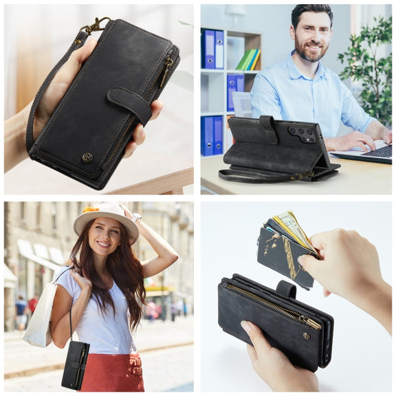 For Samsung Galaxy S24 Ultra 5G CaseMe C30 Card Slots Zipper Wallet Leather Phone Case(Black)
