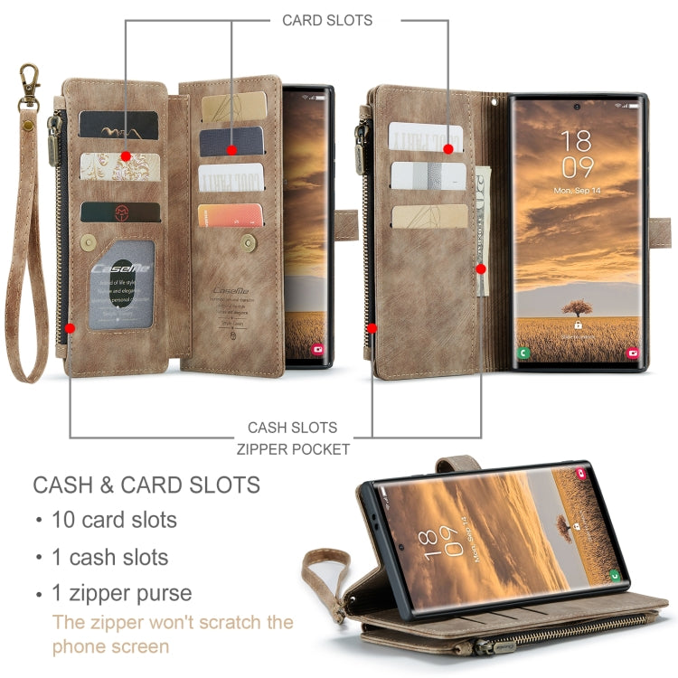 For Samsung Galaxy S24 Ultra 5G CaseMe C30 Card Slots Zipper Wallet Leather Phone Case(Brown) - free shipping - PMC TechLife - Order now!