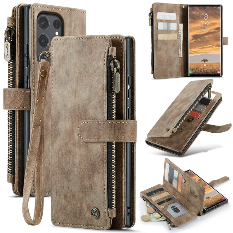 For Samsung Galaxy S24 Ultra 5G CaseMe C30 Card Slots Zipper Wallet Leather Phone Case(Brown) - free shipping - PMC TechLife - Order now!