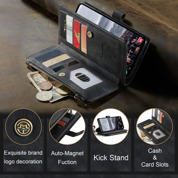 For Samsung Galaxy S24+ 5G CaseMe C30 Card Slots Zipper Wallet Leather Phone Case(Black)