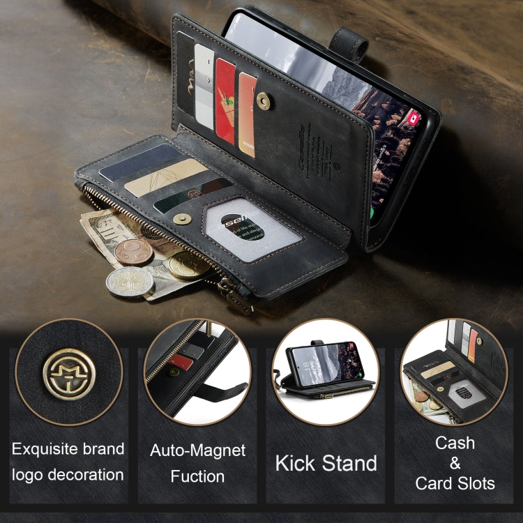 For Samsung Galaxy S24+ 5G CaseMe C30 Card Slots Zipper Wallet Leather Phone Case(Black)