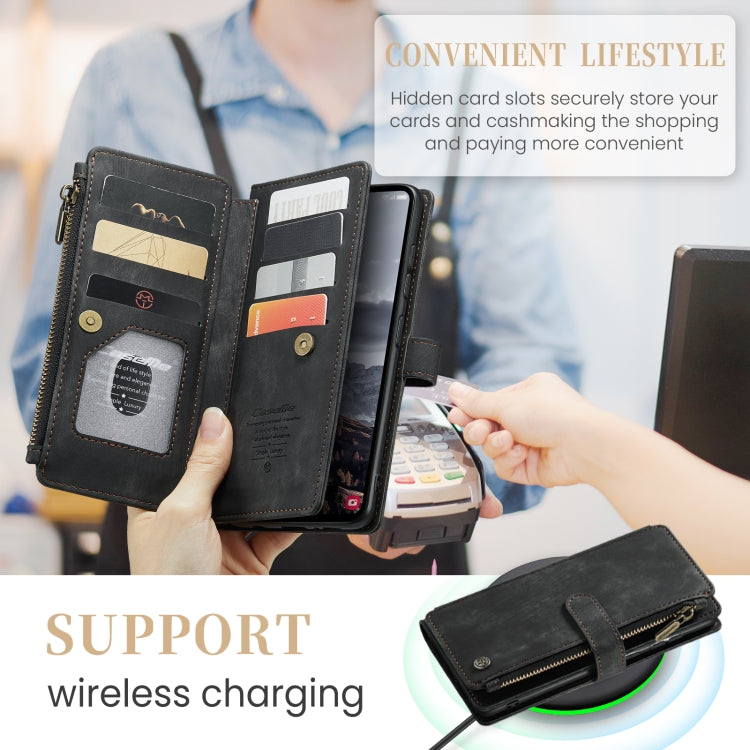 For Samsung Galaxy S24+ 5G CaseMe C30 Card Slots Zipper Wallet Leather Phone Case(Black)