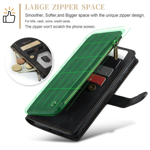 For Samsung Galaxy S24+ 5G CaseMe C30 Card Slots Zipper Wallet Leather Phone Case(Black)