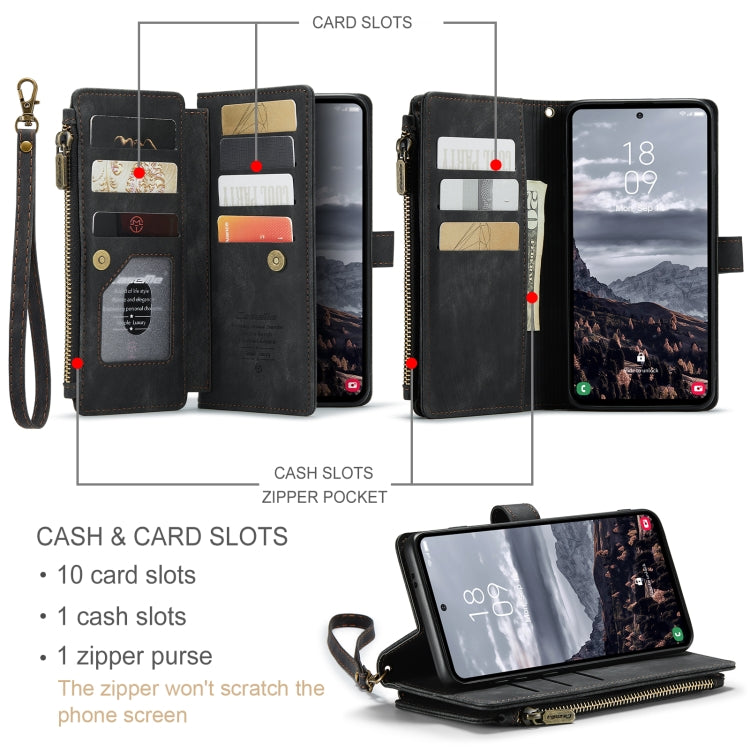 For Samsung Galaxy S24+ 5G CaseMe C30 Card Slots Zipper Wallet Leather Phone Case(Black)