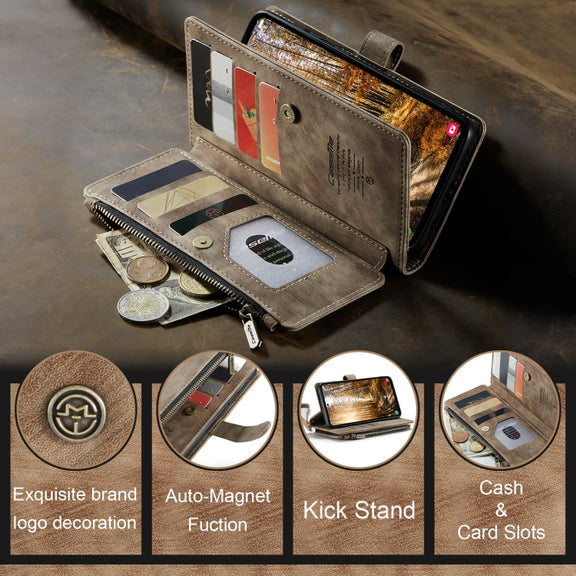 For Samsung Galaxy S24+ 5G CaseMe C30 Card Slots Zipper Wallet Leather Phone Case(Brown)