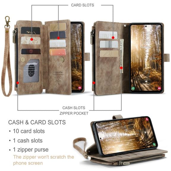 For Samsung Galaxy S24+ 5G CaseMe C30 Card Slots Zipper Wallet Leather Phone Case(Brown)