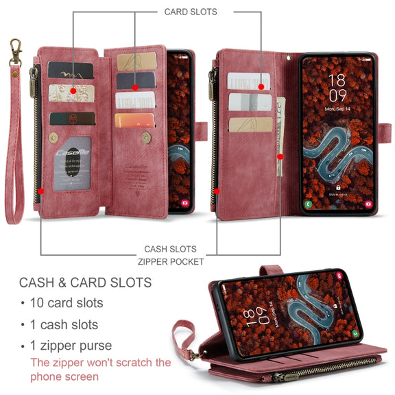 For Samsung Galaxy S24+ 5G CaseMe C30 Card Slots Zipper Wallet Leather Phone Case(Red)