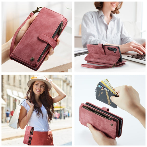 For Samsung Galaxy S24+ 5G CaseMe C30 Card Slots Zipper Wallet Leather Phone Case(Red)
