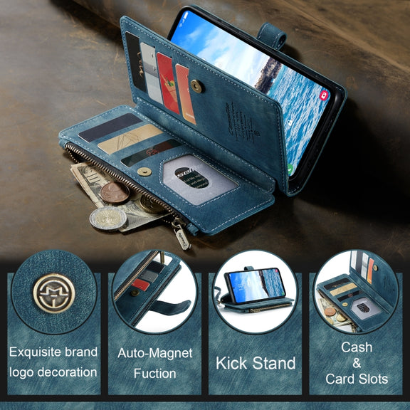 For Samsung Galaxy S24+ 5G CaseMe C30 Card Slots Zipper Wallet Leather Phone Case(Blue)