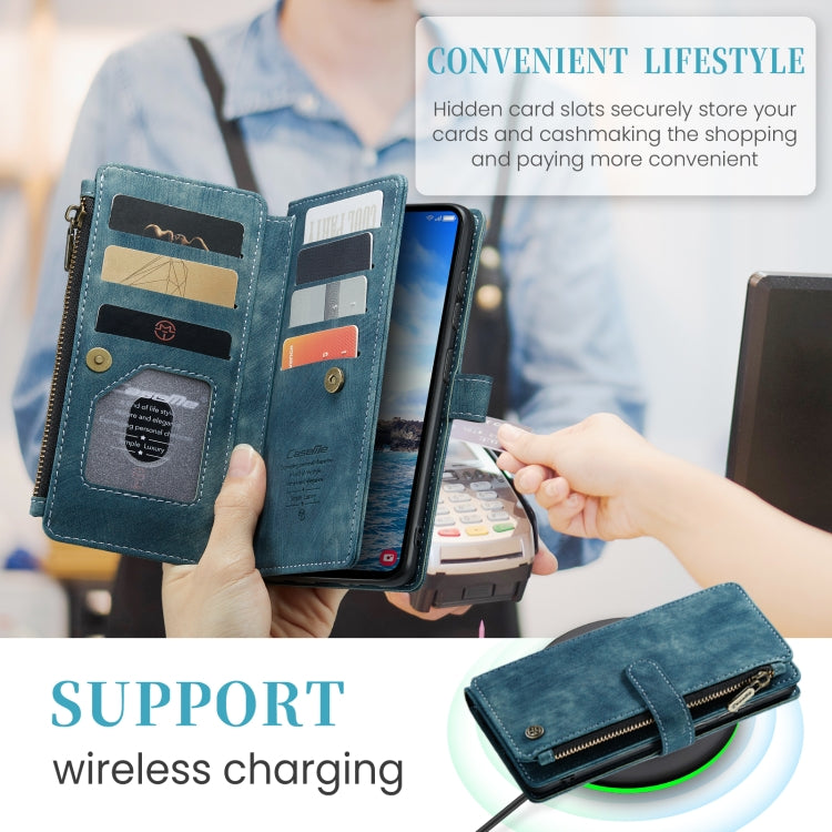 For Samsung Galaxy S24+ 5G CaseMe C30 Card Slots Zipper Wallet Leather Phone Case(Blue)