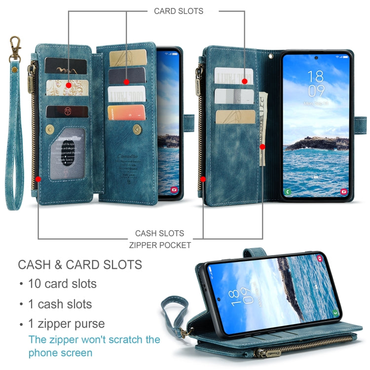 For Samsung Galaxy S24+ 5G CaseMe C30 Card Slots Zipper Wallet Leather Phone Case(Blue)