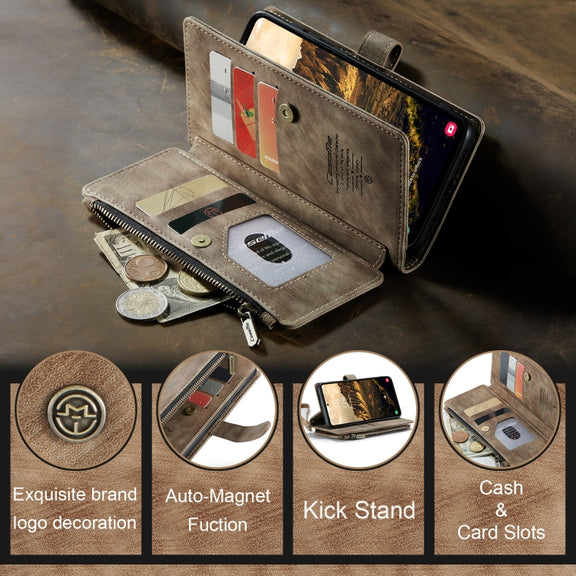 For Samsung Galaxy S24 5G CaseMe C30 Card Slots Zipper Wallet Leather Phone Case(Brown)