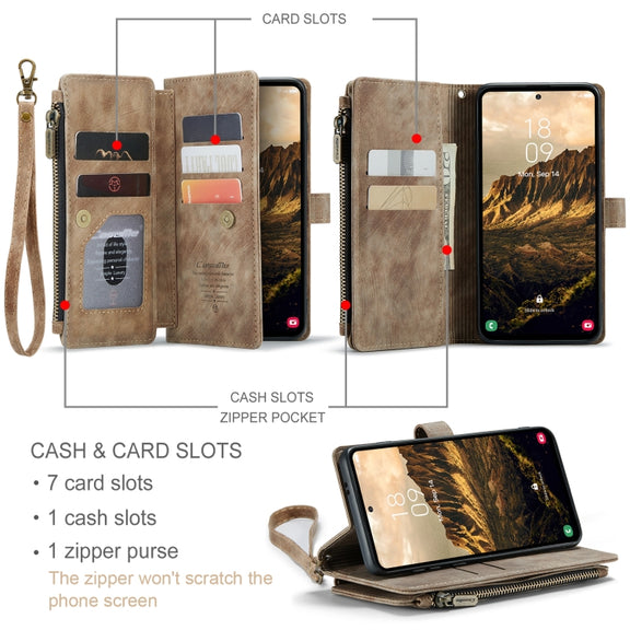 For Samsung Galaxy S24 5G CaseMe C30 Card Slots Zipper Wallet Leather Phone Case(Brown)