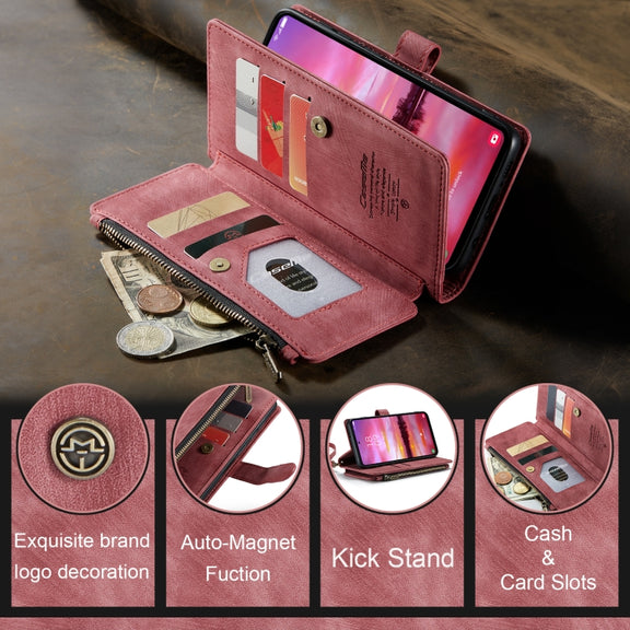 For Samsung Galaxy S24 5G CaseMe C30 Card Slots Zipper Wallet Leather Phone Case(Red)