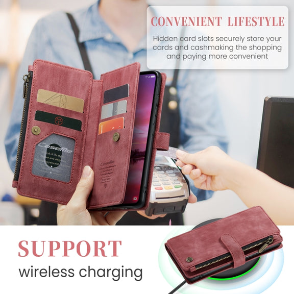 For Samsung Galaxy S24 5G CaseMe C30 Card Slots Zipper Wallet Leather Phone Case(Red)
