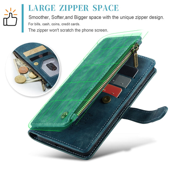 For Samsung Galaxy S24 5G CaseMe C30 Card Slots Zipper Wallet Leather Phone Case(Blue)