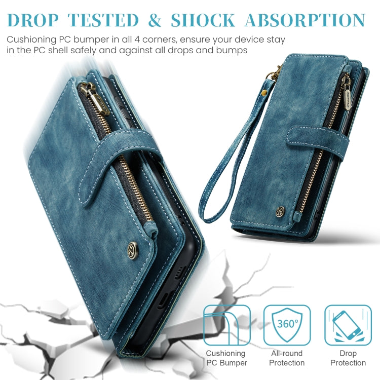 For Samsung Galaxy S24 5G CaseMe C30 Card Slots Zipper Wallet Leather Phone Case(Blue)