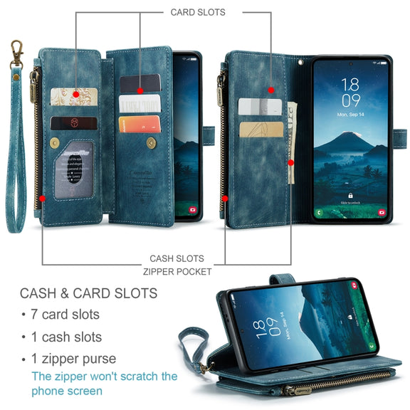 For Samsung Galaxy S24 5G CaseMe C30 Card Slots Zipper Wallet Leather Phone Case(Blue)