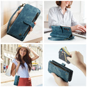 For Samsung Galaxy S24 5G CaseMe C30 Card Slots Zipper Wallet Leather Phone Case(Blue)