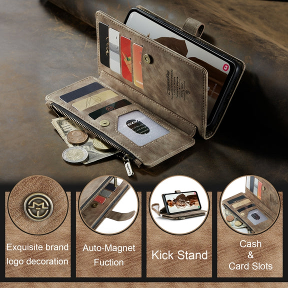 For Samsung Galaxy A15 CaseMe C30 Card Slots Zipper Wallet Leather Phone Case(Brown)