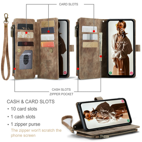 For Samsung Galaxy A15 CaseMe C30 Card Slots Zipper Wallet Leather Phone Case(Brown)