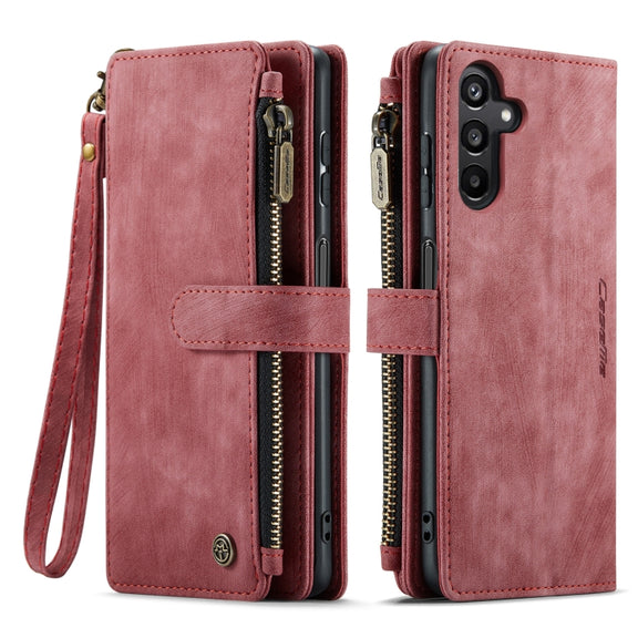 For Samsung Galaxy A15 CaseMe C30 Card Slots Zipper Wallet Leather Phone Case(Red)