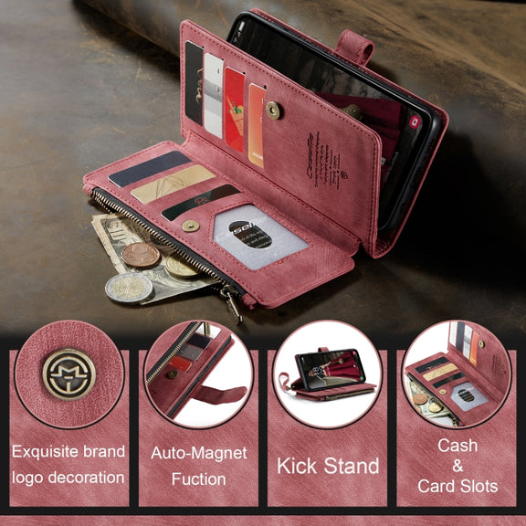 For Samsung Galaxy A15 CaseMe C30 Card Slots Zipper Wallet Leather Phone Case(Red)