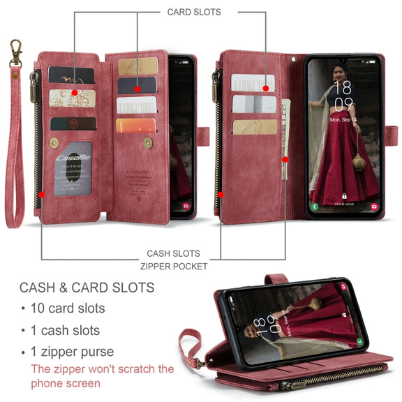 For Samsung Galaxy A15 CaseMe C30 Card Slots Zipper Wallet Leather Phone Case(Red)