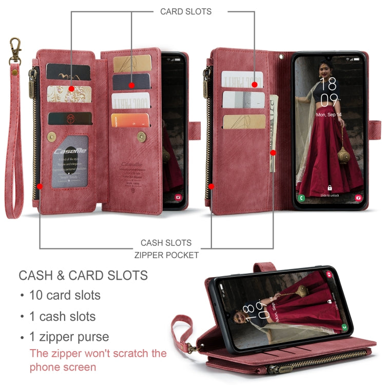 For Samsung Galaxy A15 CaseMe C30 Card Slots Zipper Wallet Leather Phone Case(Red)