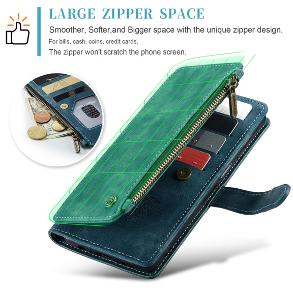 For Samsung Galaxy A15 CaseMe C30 Card Slots Zipper Wallet Leather Phone Case(Blue)
