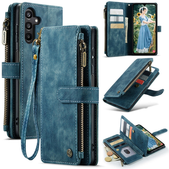 For Samsung Galaxy A15 CaseMe C30 Card Slots Zipper Wallet Leather Phone Case(Blue)