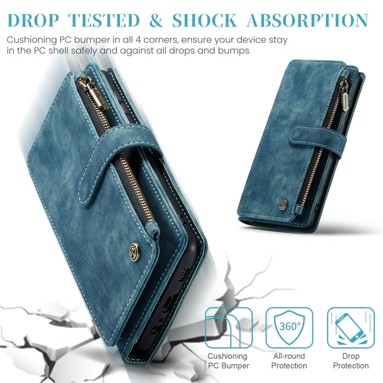 For Samsung Galaxy A15 CaseMe C30 Card Slots Zipper Wallet Leather Phone Case(Blue)