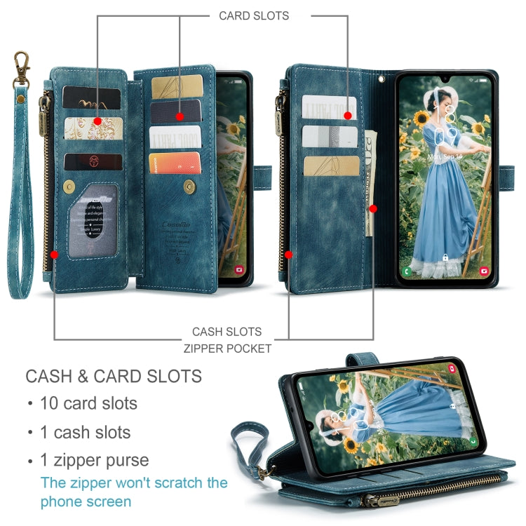 For Samsung Galaxy A15 CaseMe C30 Card Slots Zipper Wallet Leather Phone Case(Blue)