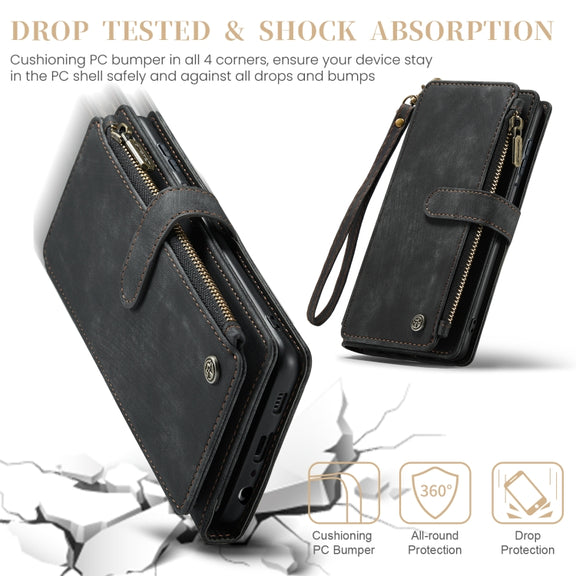 For Samsung Galaxy A25 4G CaseMe C30 Card Slots Zipper Wallet Leather Phone Case(Black)