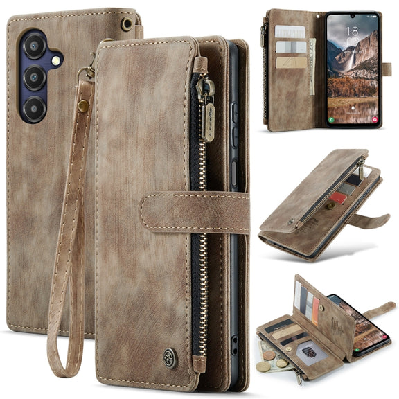 For Samsung Galaxy A25 4G CaseMe C30 Card Slots Zipper Wallet Leather Phone Case(Brown)