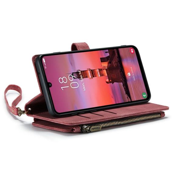 For Samsung Galaxy A25 4G CaseMe C30 Card Slots Zipper Wallet Leather Phone Case(Red)