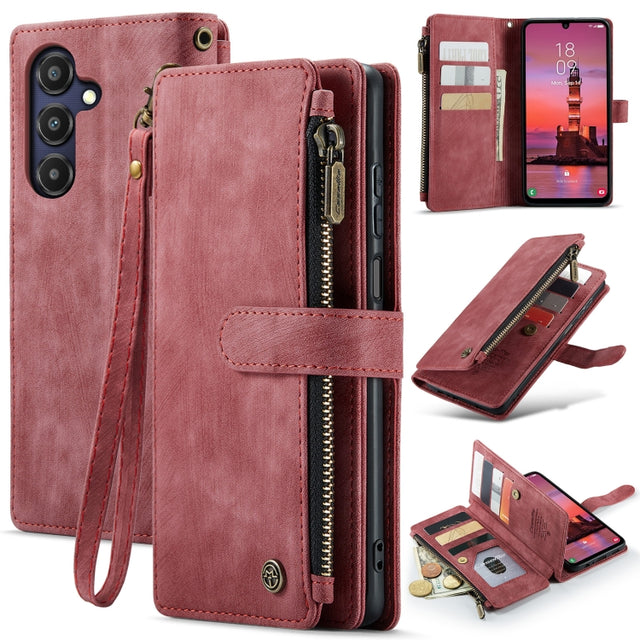 For Samsung Galaxy A25 4G CaseMe C30 Card Slots Zipper Wallet Leather Phone Case(Red)