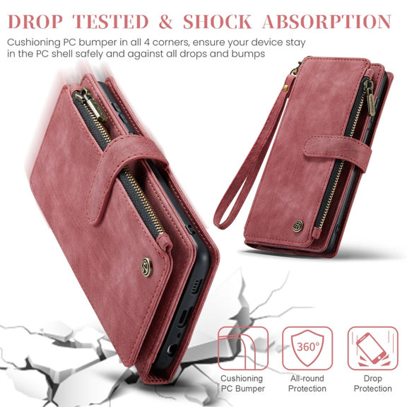 For Samsung Galaxy A25 4G CaseMe C30 Card Slots Zipper Wallet Leather Phone Case(Red)