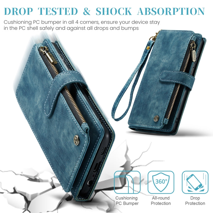 For Samsung Galaxy A25 4G CaseMe C30 Card Slots Zipper Wallet Leather Phone Case(Blue)