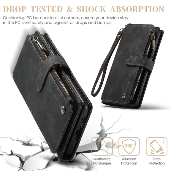 For Samsung Galaxy A55 5G CaseMe C30 Card Slots Zipper Wallet Leather Phone Case(Black)